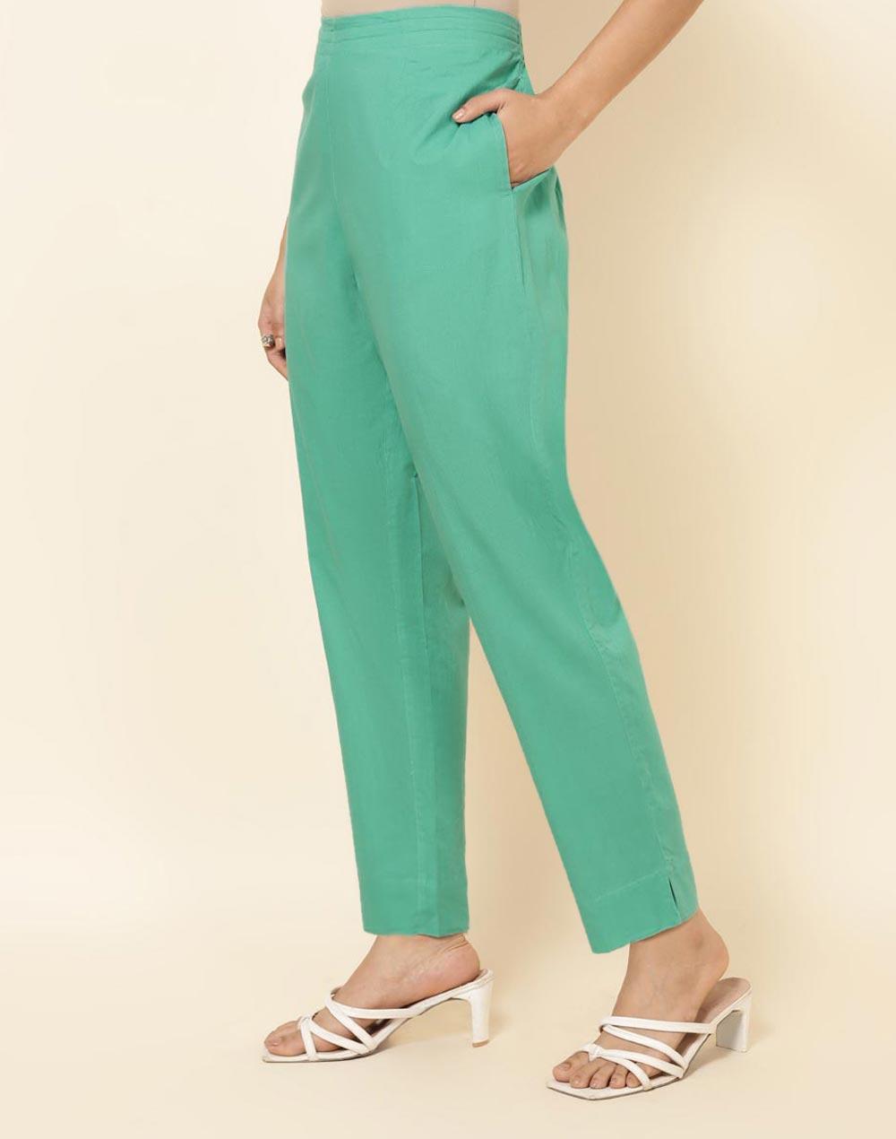 turquoise cotton ankle length ethnic pant