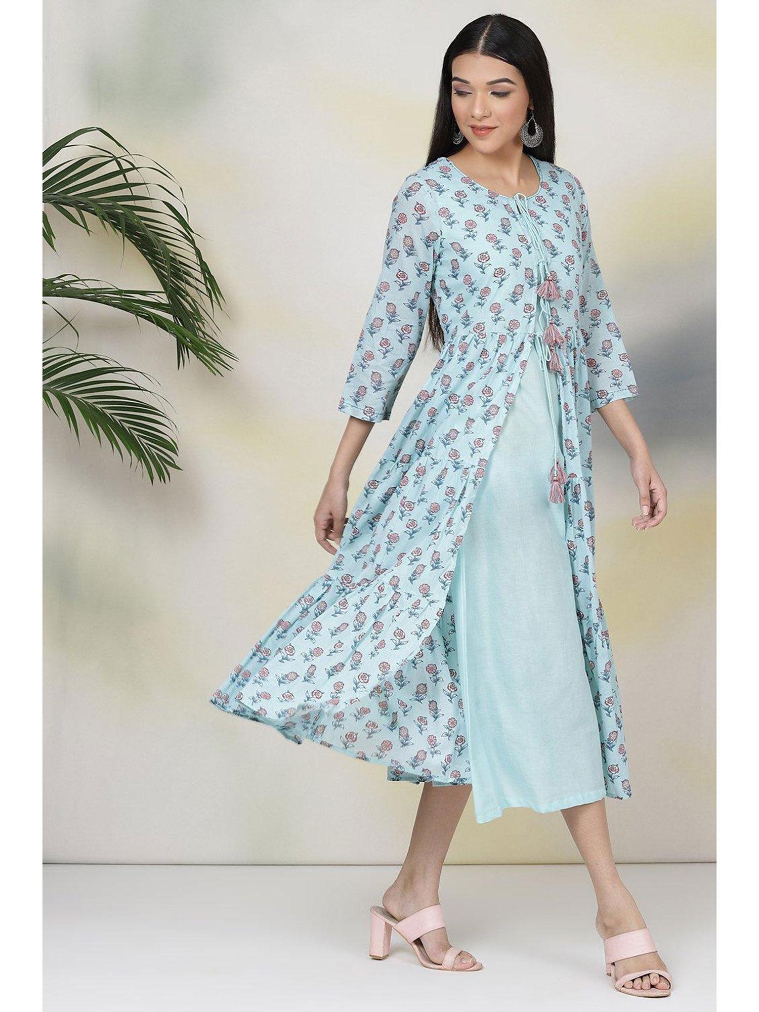 turquoise cotton double layered dress (set of 2)