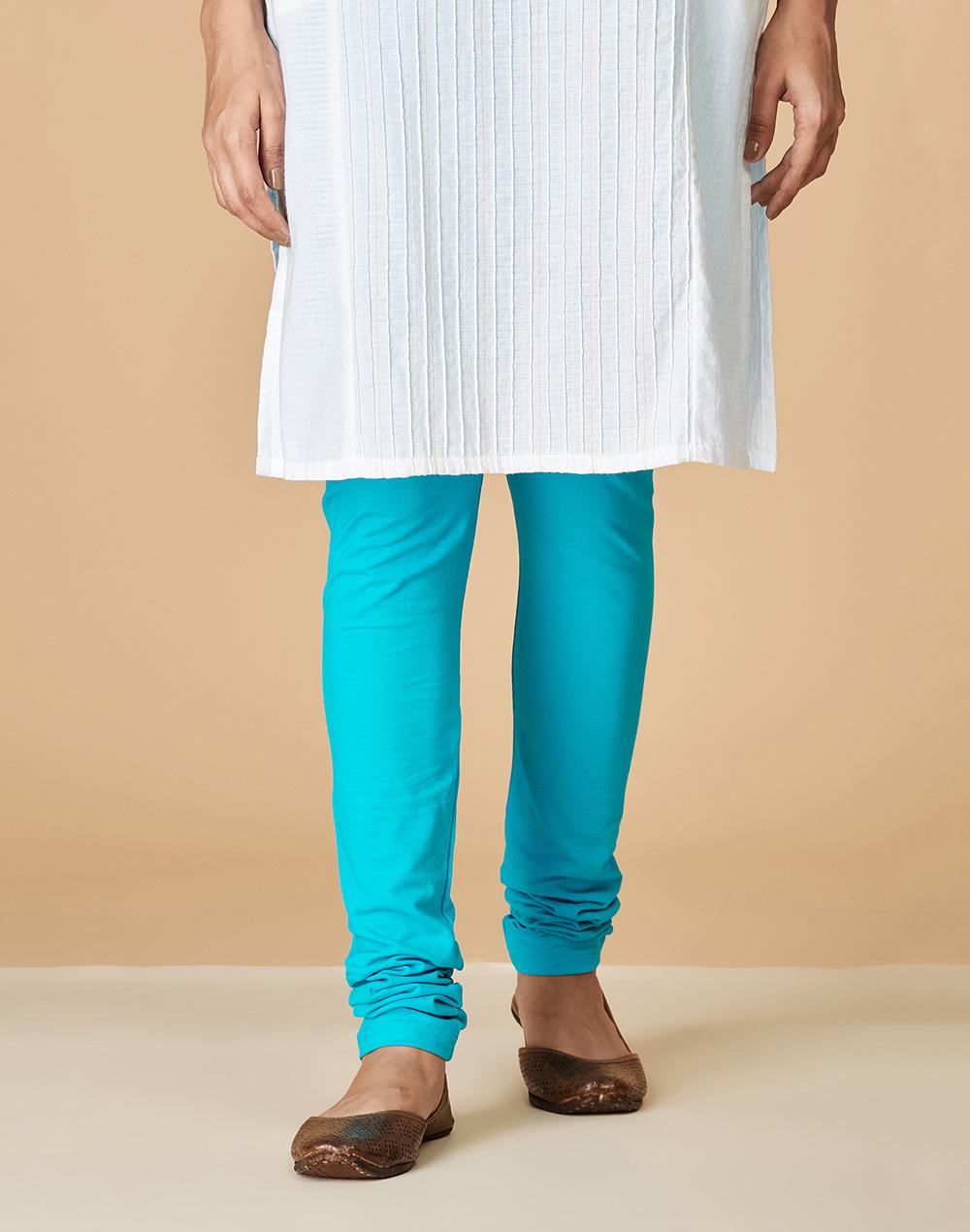 turquoise cotton knitted churidar with elasticated waist