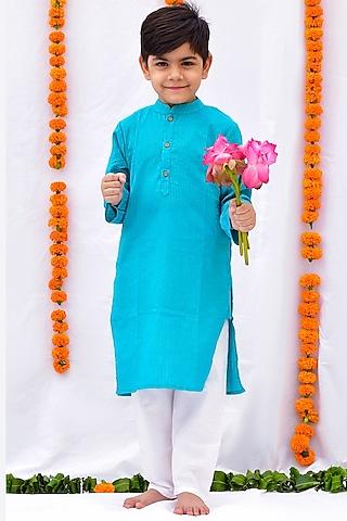 turquoise cotton kurta set for boys