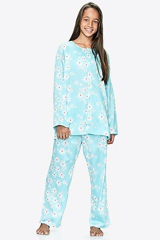 turquoise cotton printed night suit