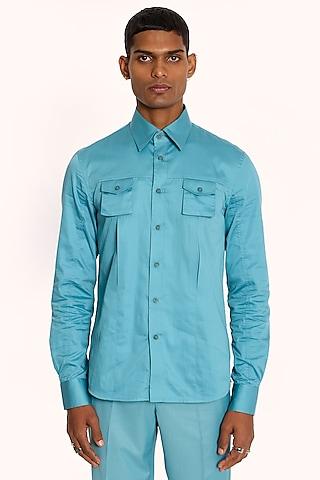 turquoise cotton satin shirt