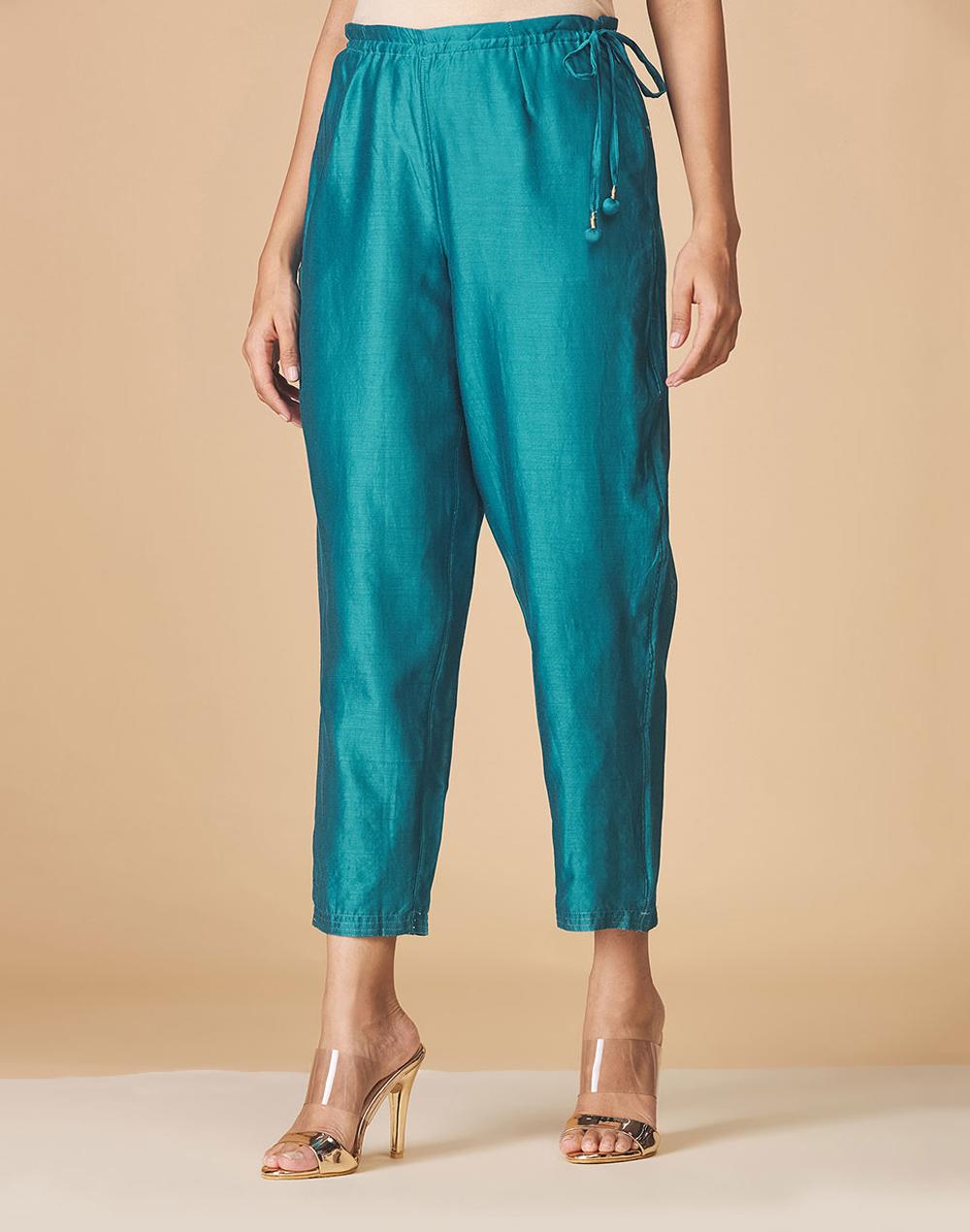 turquoise cotton silk ankle length ijar pant