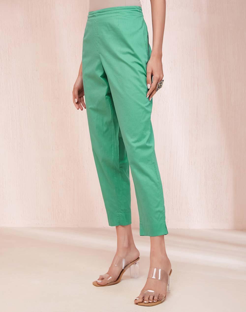 turquoise cotton solids ethnic casual pant