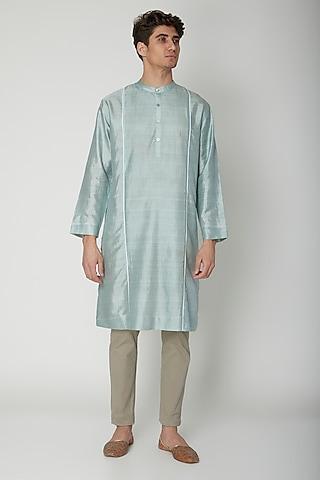 turquoise detailed silk kurta