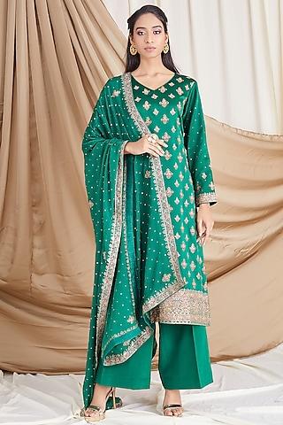 turquoise embellished kurta set