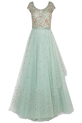 turquoise embroidered anarkali gown set