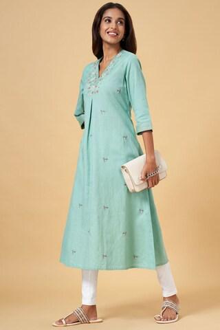 turquoise embroidered calf-length  casual women regular fit  kurta