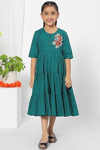 turquoise embroidered dress for girls