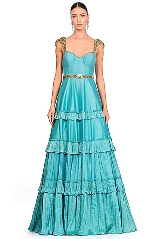 turquoise embroidered gown