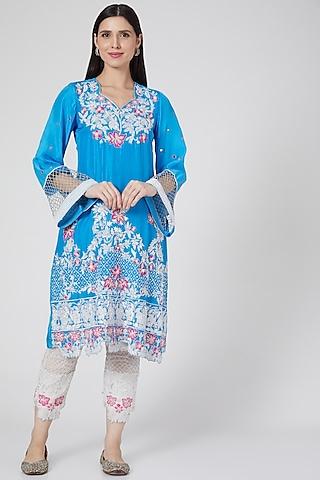 turquoise embroidered kurta set