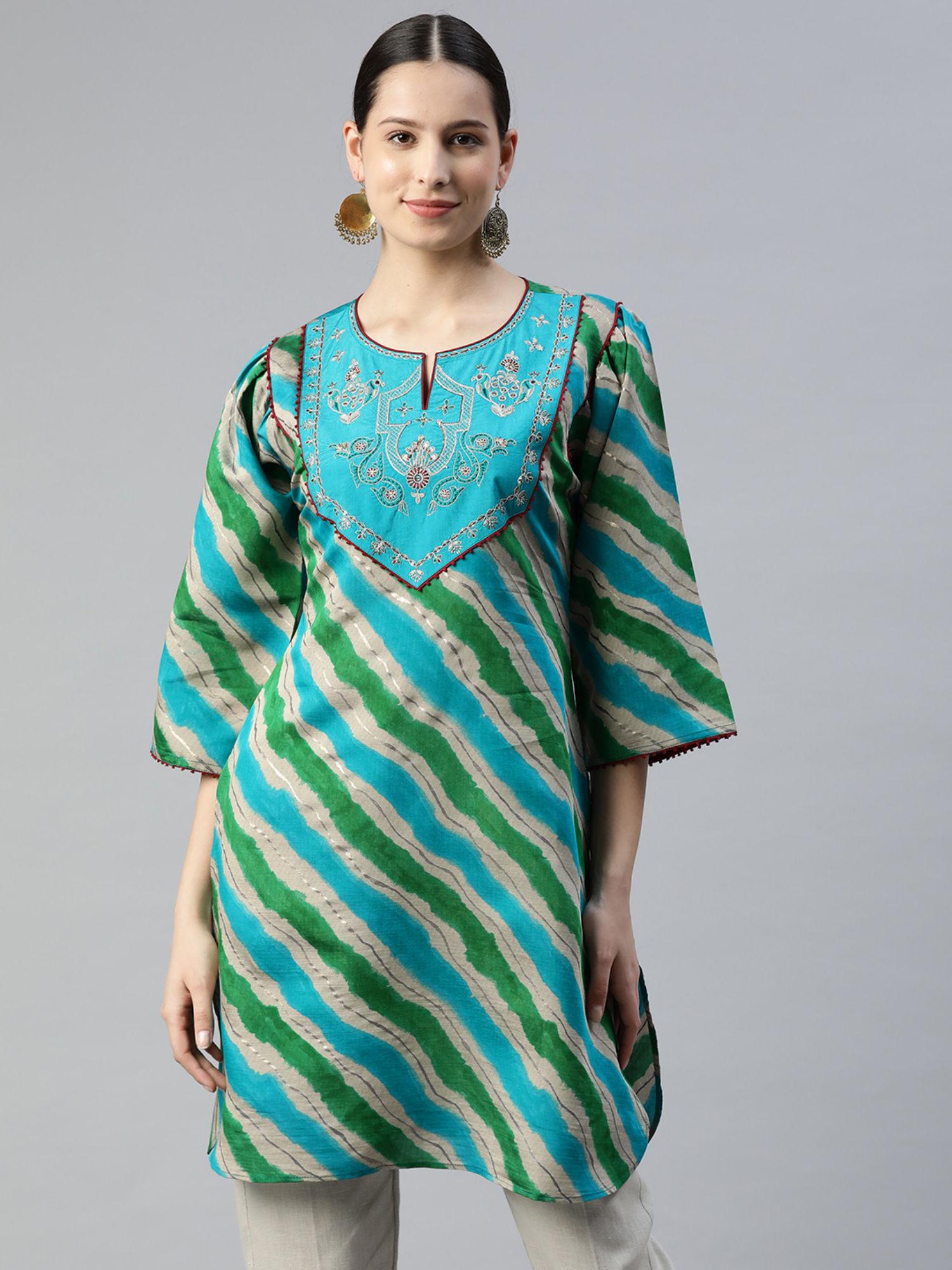 turquoise embroidered patchwork tunic