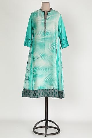 turquoise embroidered printed tunic