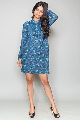 turquoise embroidered printed tunic