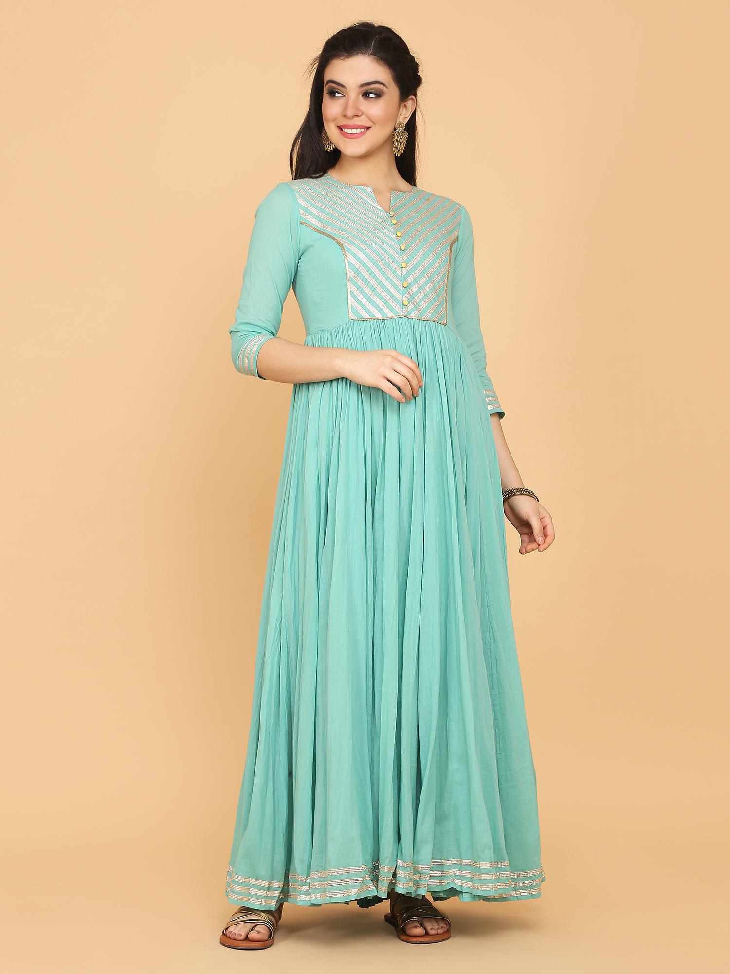 turquoise flared gown