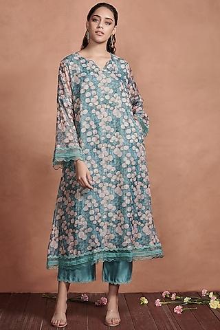 turquoise floral printed kurta set