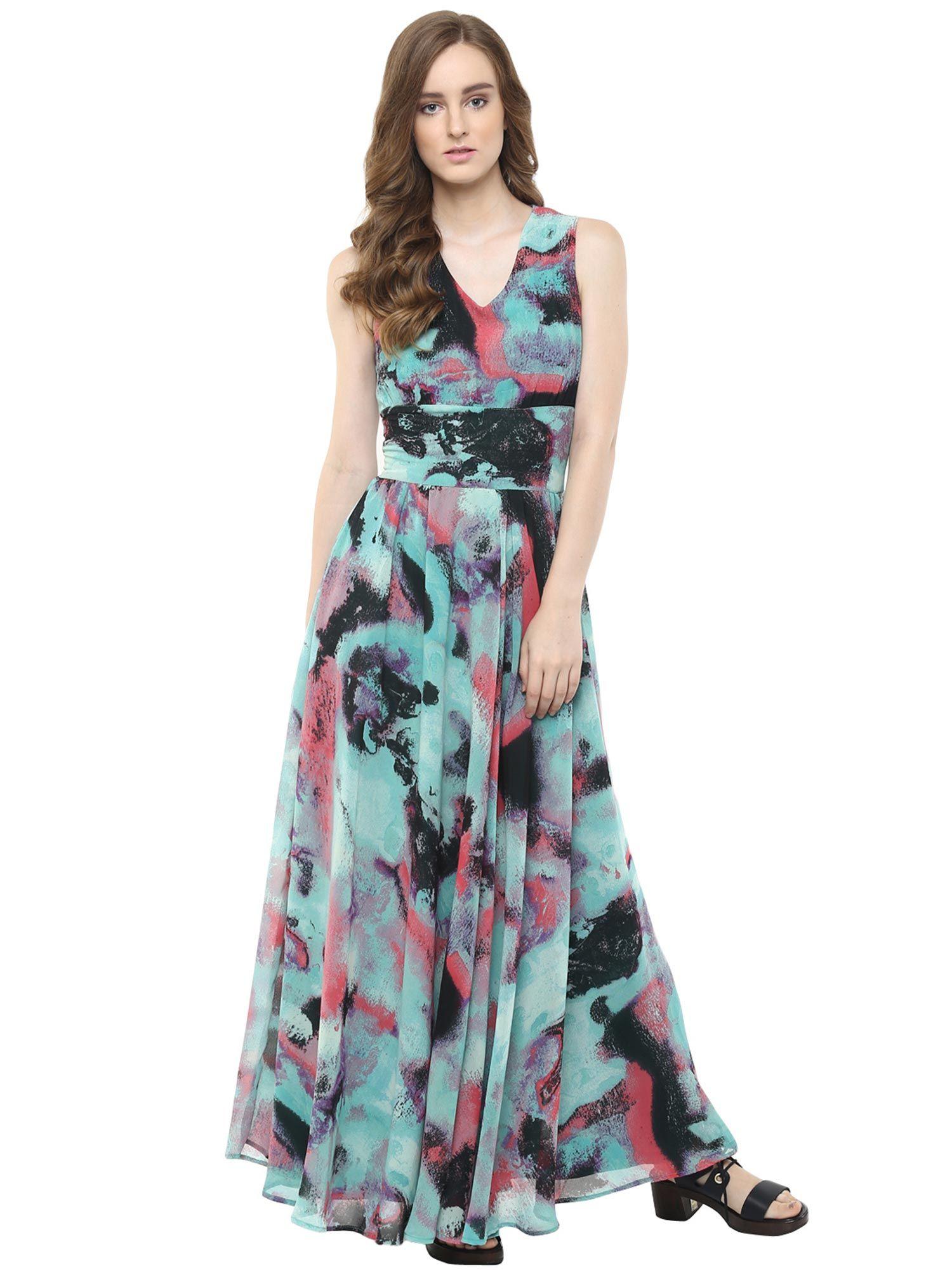 turquoise floral v-neck maxi dress