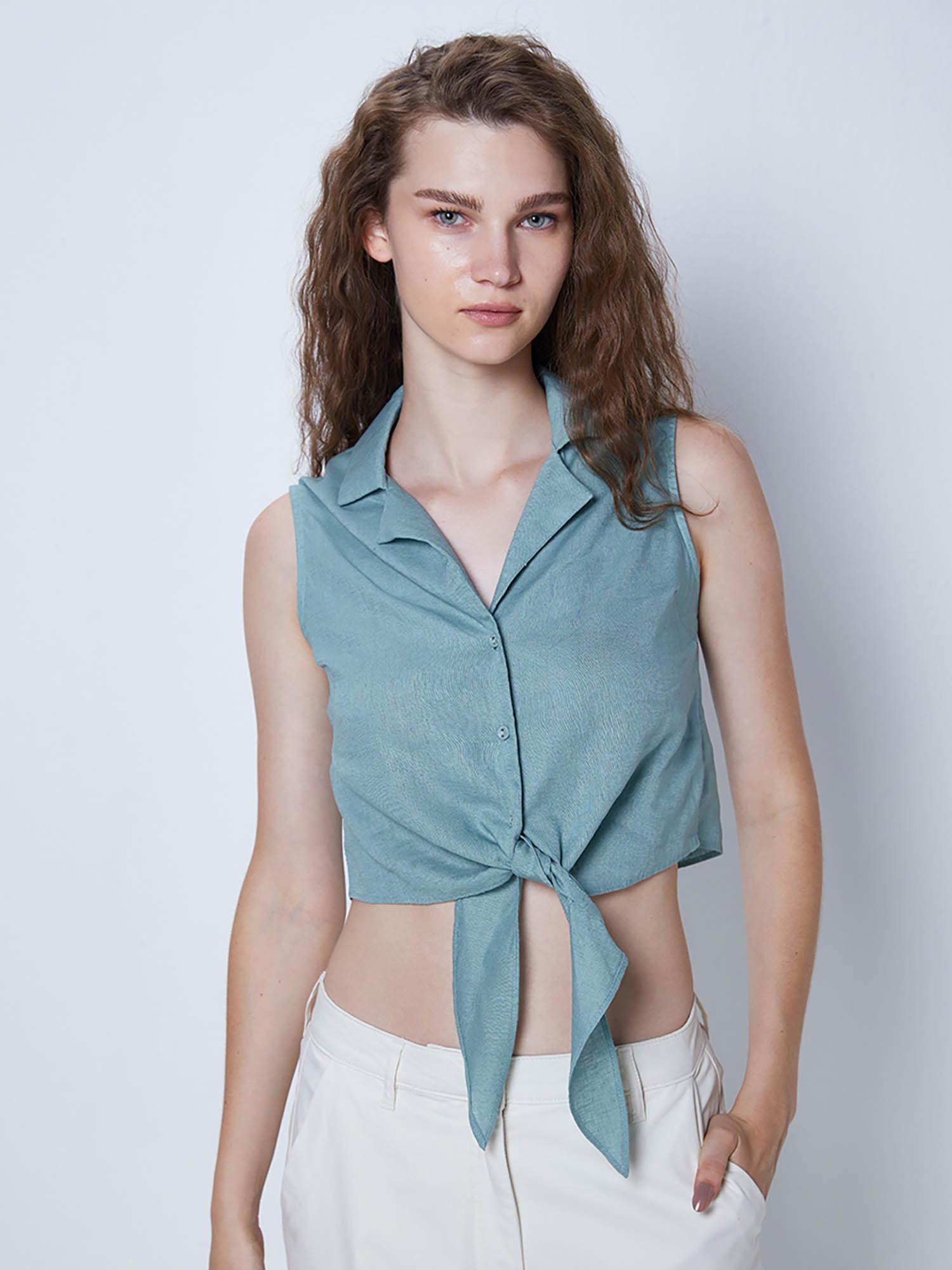 turquoise front tie crop top