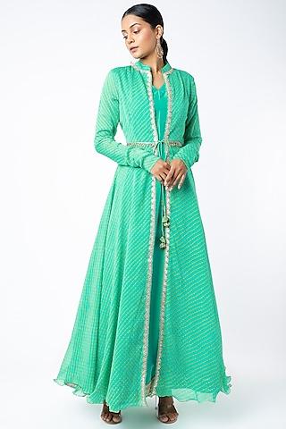 turquoise georgette jacket set