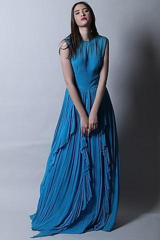 turquoise georgette ruffled gown