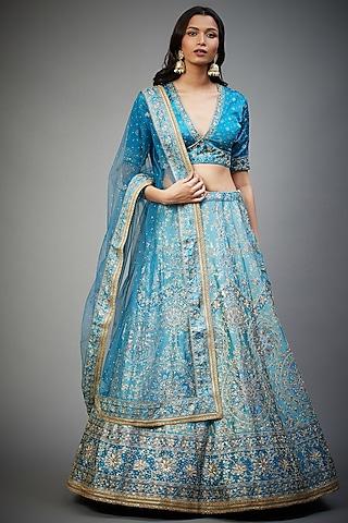 turquoise hand embroidered lehenga set