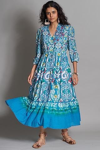 turquoise ikat printed dress