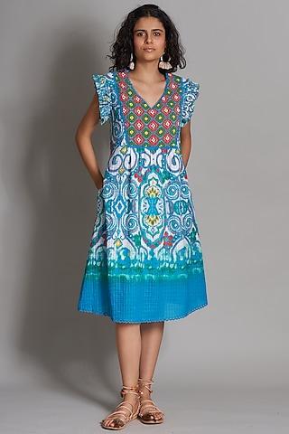 turquoise ikat printed tunic dress