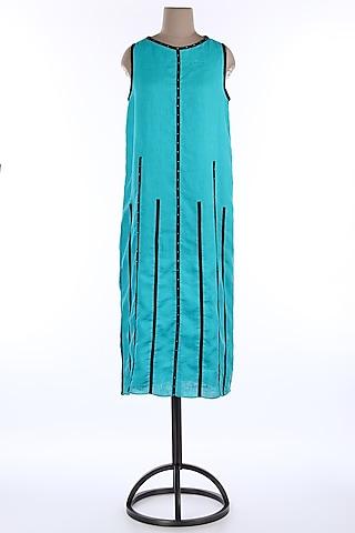 turquoise linen dress with piping