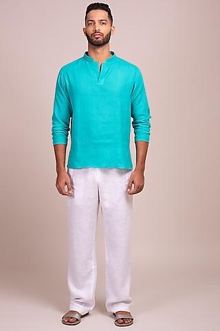 turquoise linen tunic-style shirt