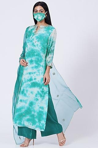 turquoise marble tie-dyed straight kurta set