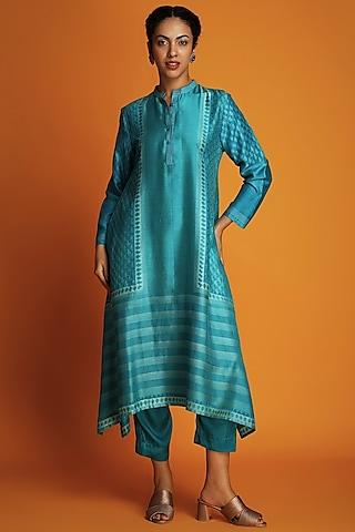 turquoise modal hand-block printed asymmetric tunic set