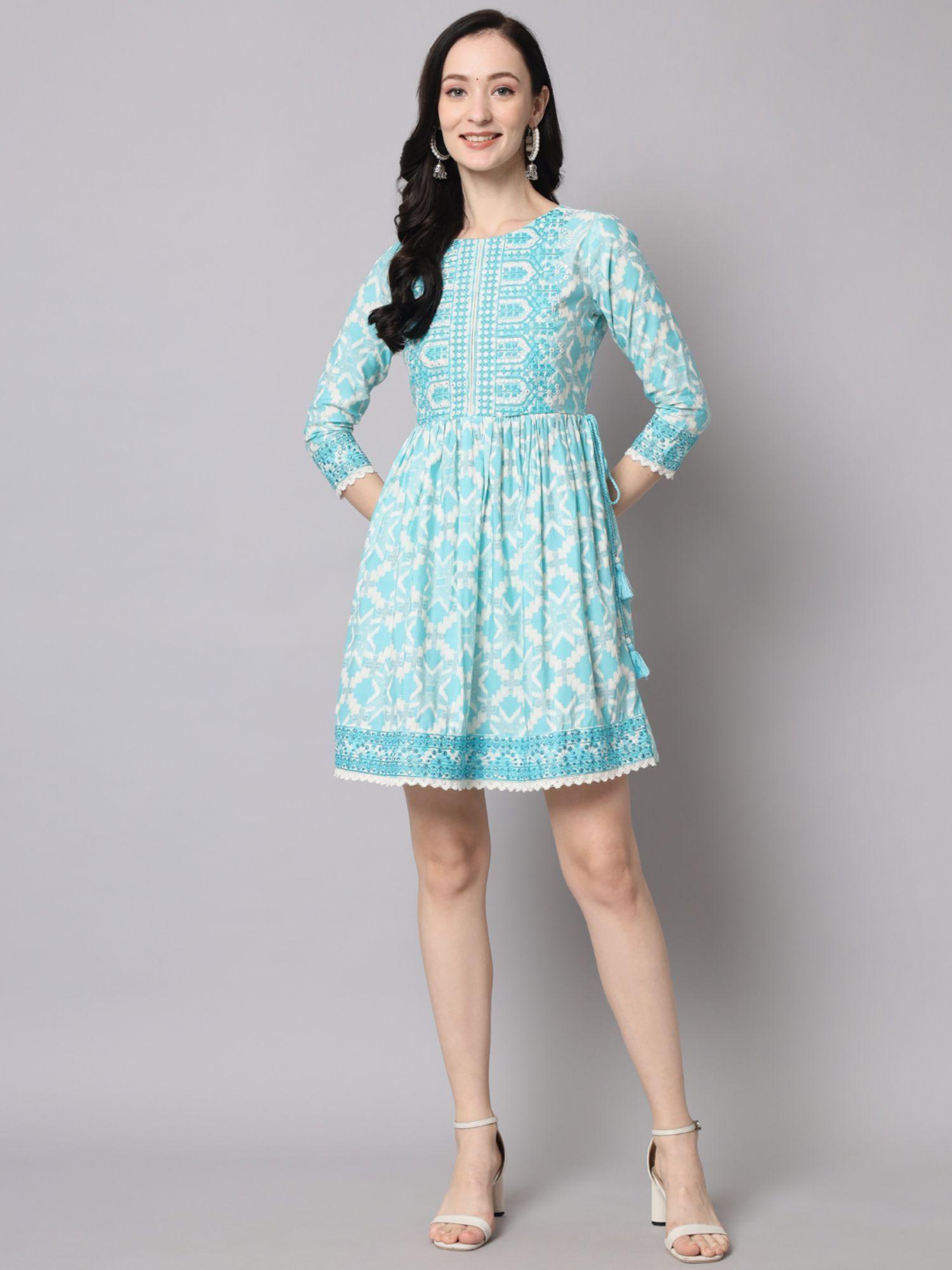 turquoise muslin mini dress