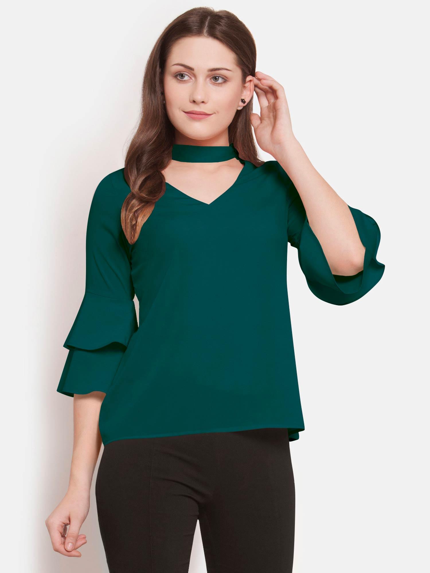 turquoise neck band layered sleeve top