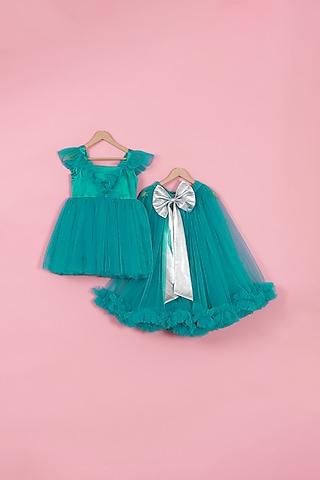 turquoise net & satin butterfly dress for girls