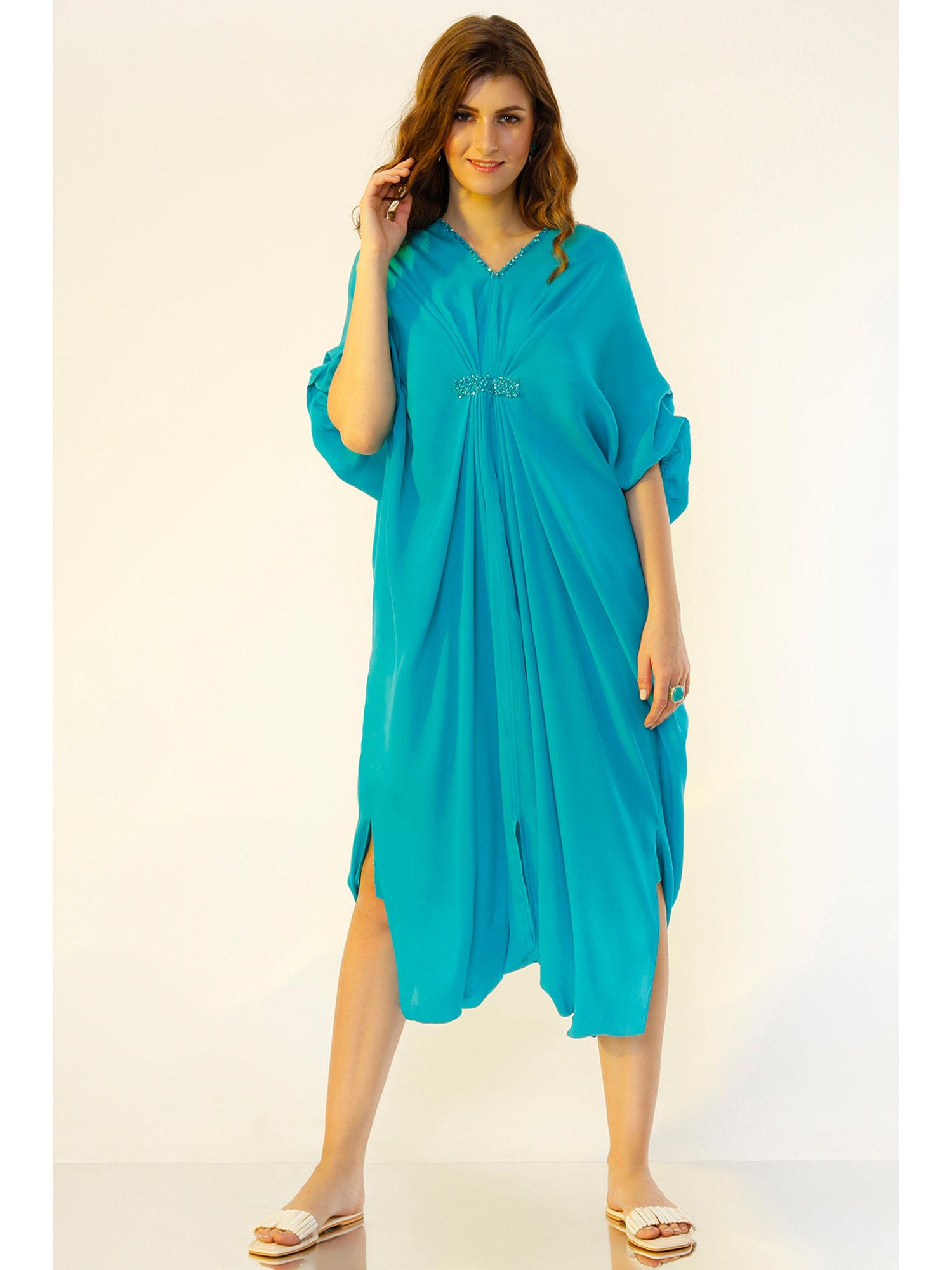 turquoise pleated dress