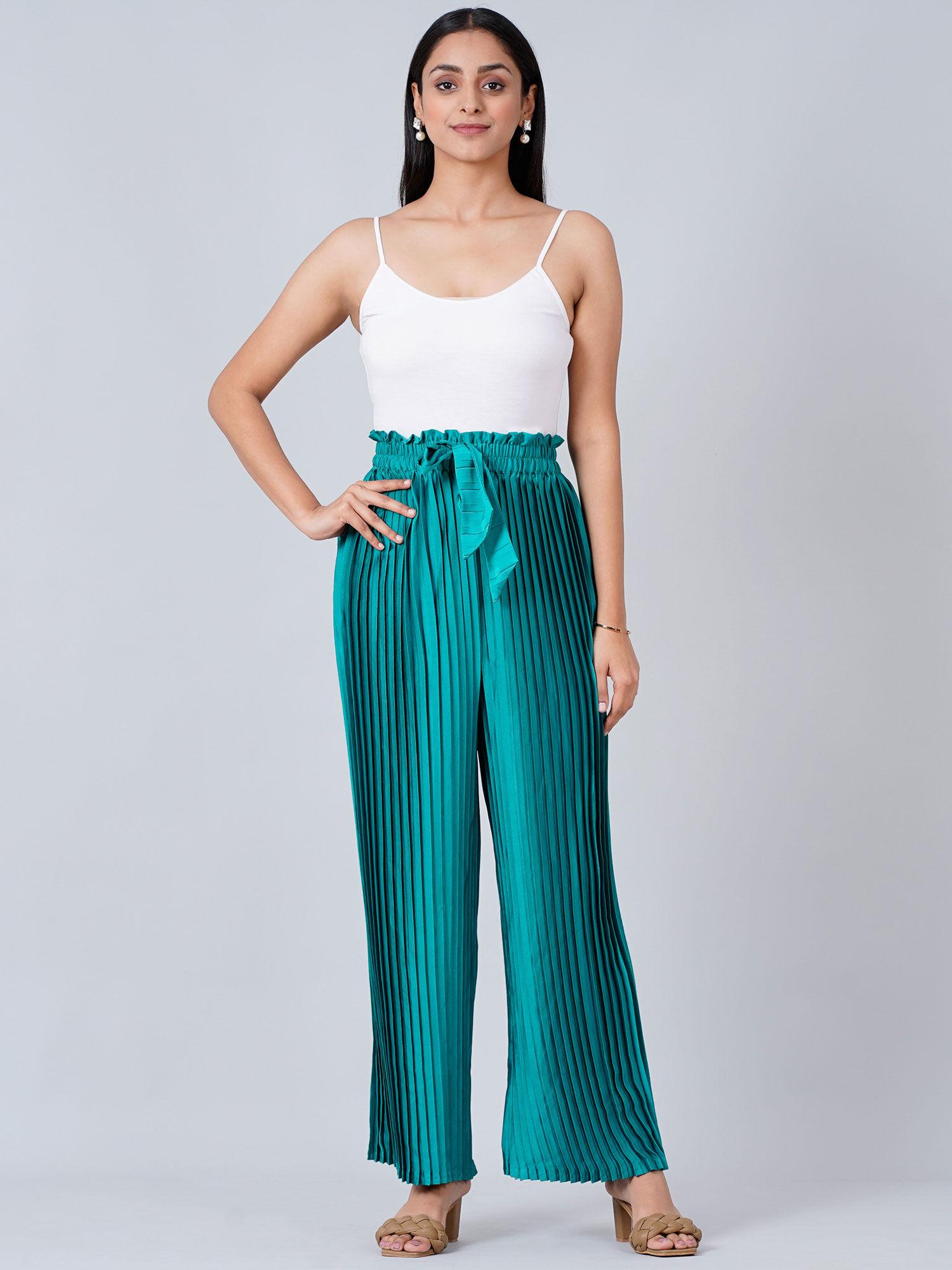 turquoise pleated palazzo