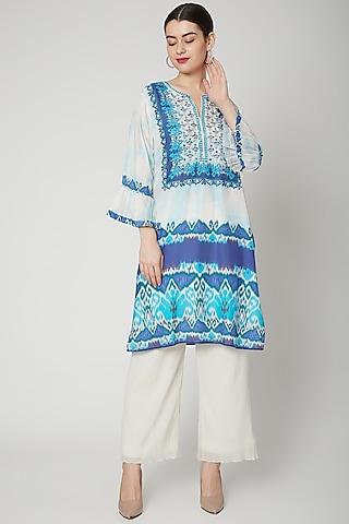 turquoise printed & mirror embroidered tunic
