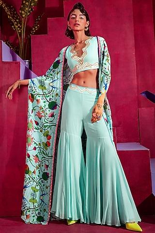 turquoise printed cape set