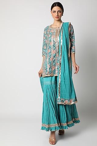 turquoise printed gharara set