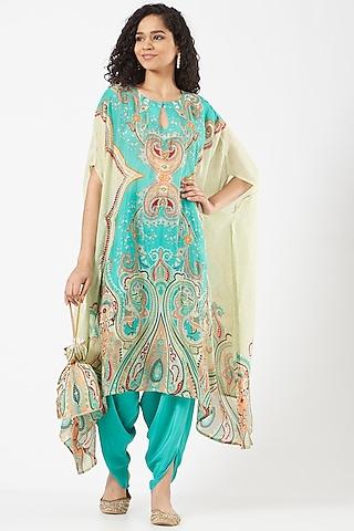 turquoise printed high-low cape set