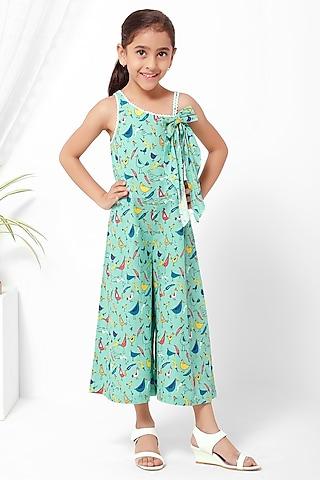 turquoise printed jumpsuit for girls