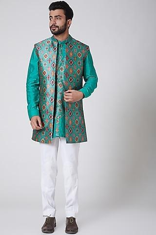 turquoise printed kurta with jacket