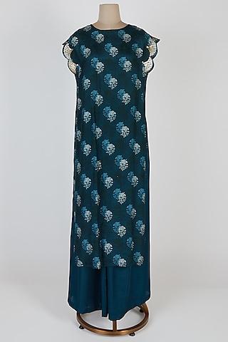 turquoise printed kurta with palazzo pants