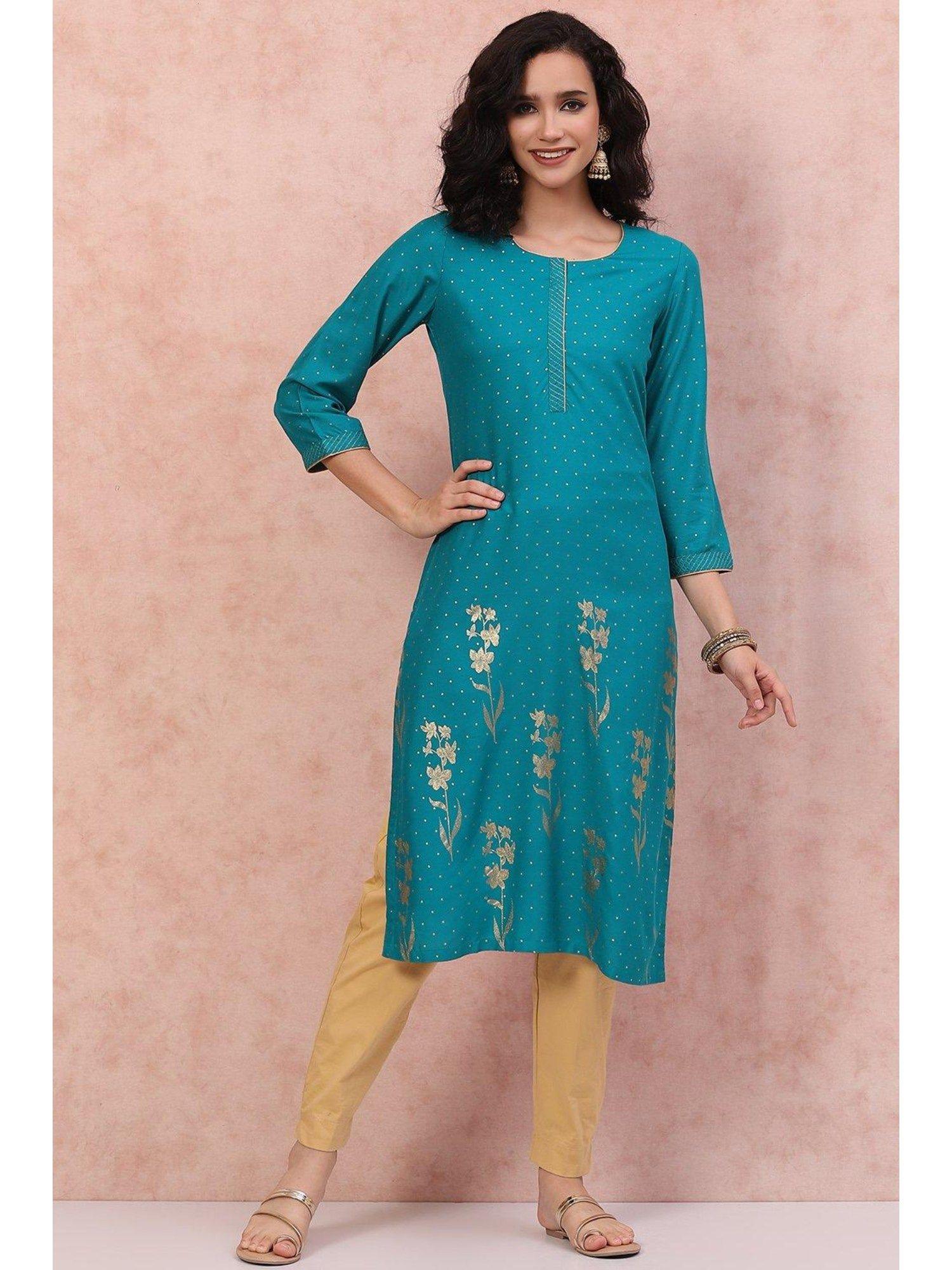 turquoise printed kurta