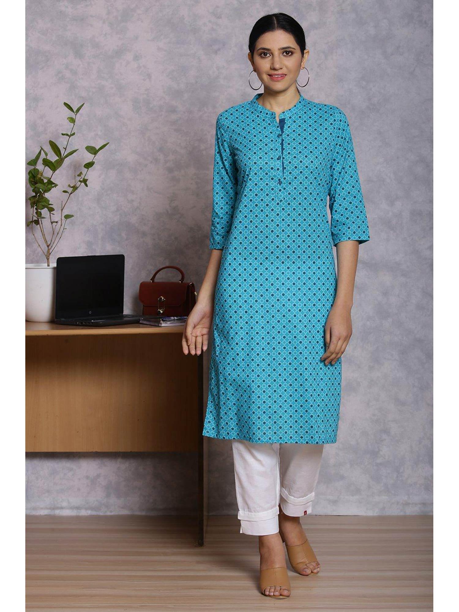 turquoise printed kurta