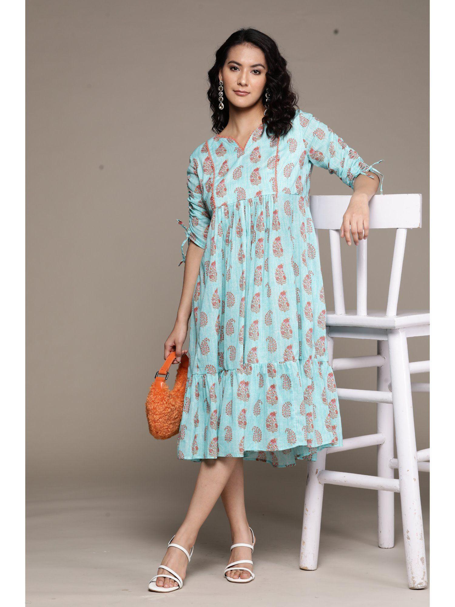 turquoise printed midi dress