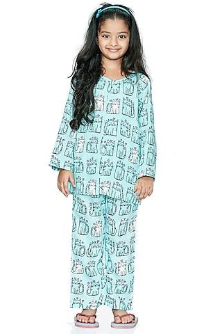 turquoise printed night suit