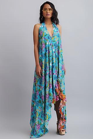 turquoise printed ruffled dress