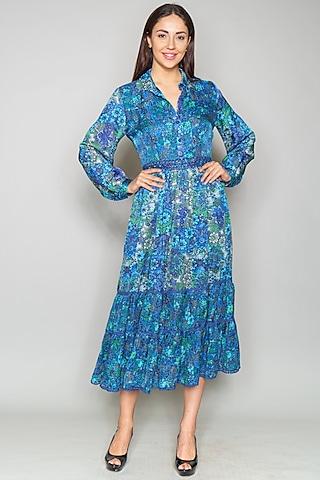 turquoise printed ruffled dress