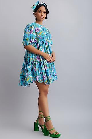 turquoise printed tiered dress